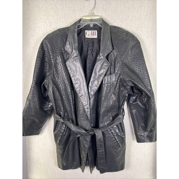Vintage G-III Women's Black Leather Jacket Size Large Belted, Front Pockets - Picture 1 of 5
